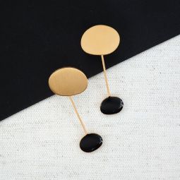 Miro Earrings, Gold with Black Drop